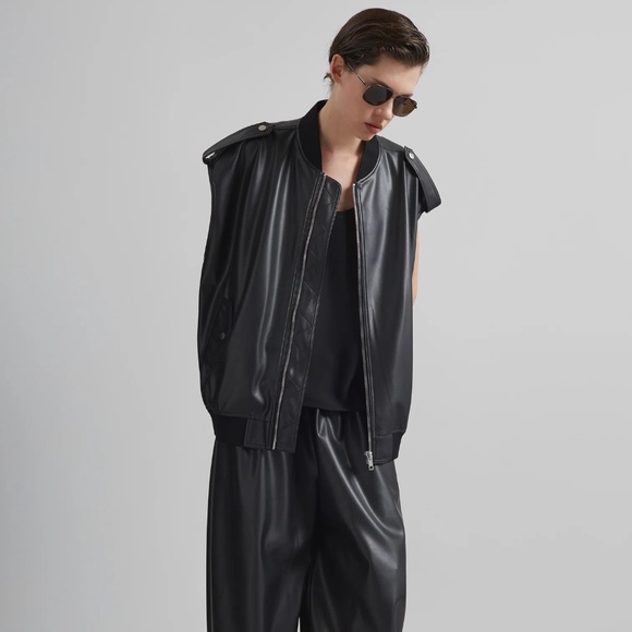 NWT The Frankie Shop Slane Sleeveless Faux Leather Jacket Black XS/S - Picture 11 of 12